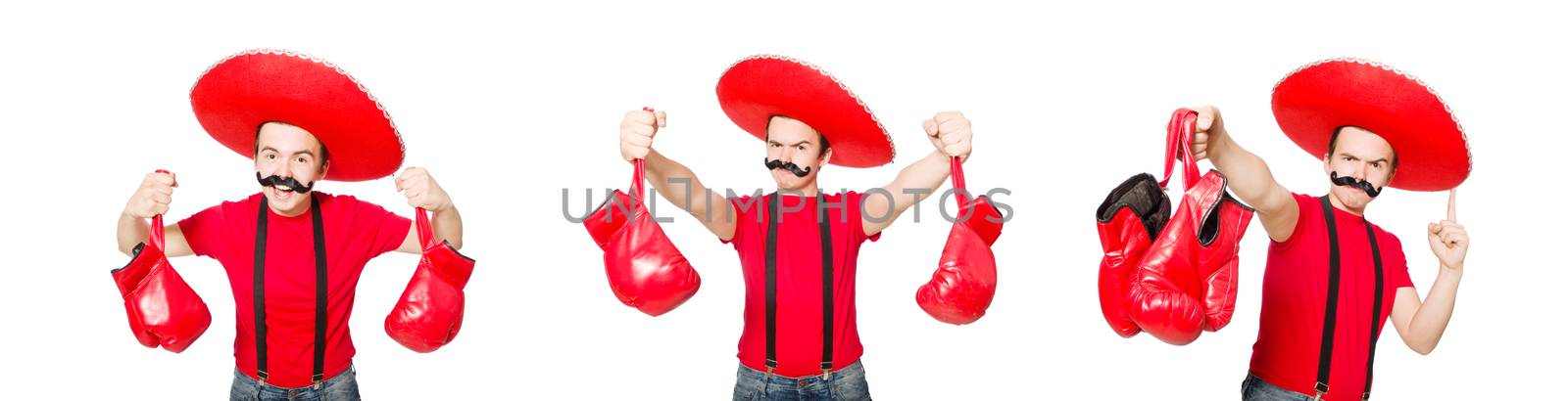 Funny mexican with boxer gloves isolated on the white