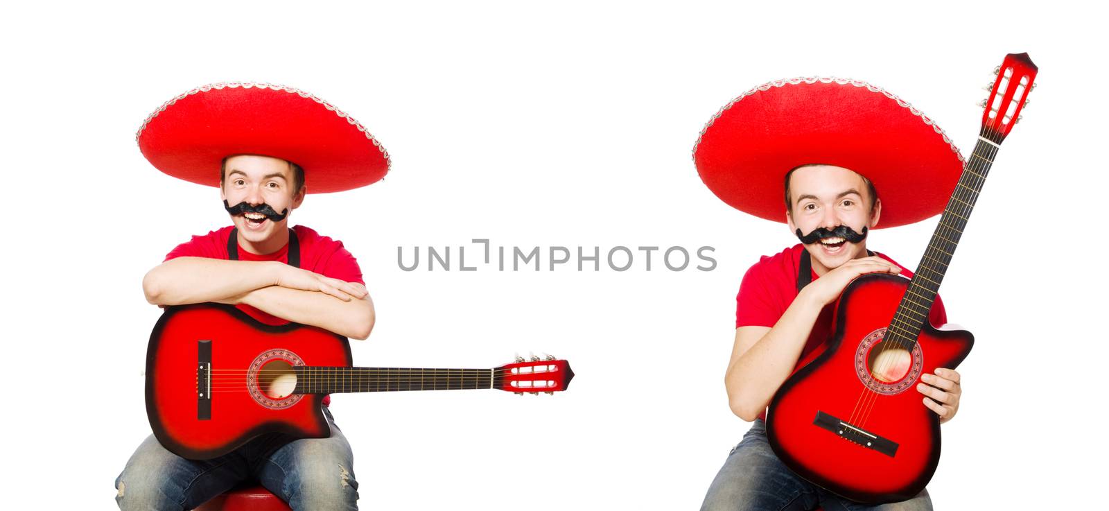 Mexican guitar player isolated on the white