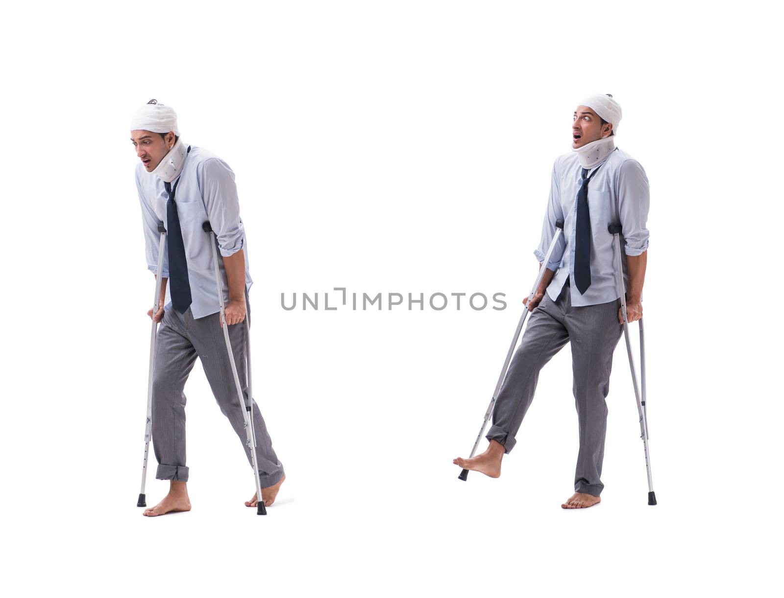 Injured businessman isolated on white 