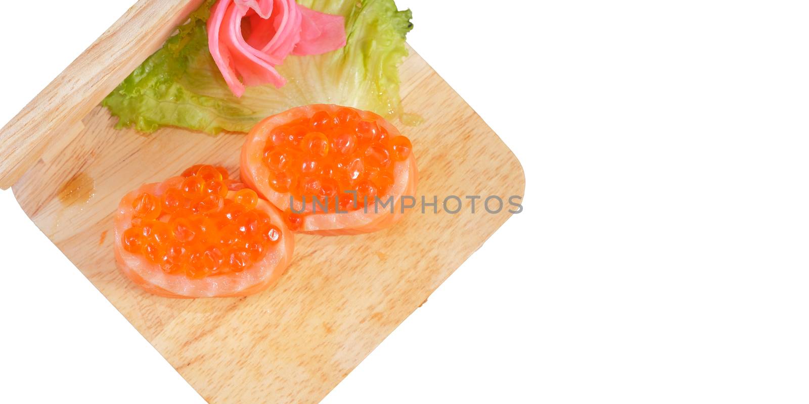 Japanese Cuisine - Sushi Roll on wood plate in white background by Surasak