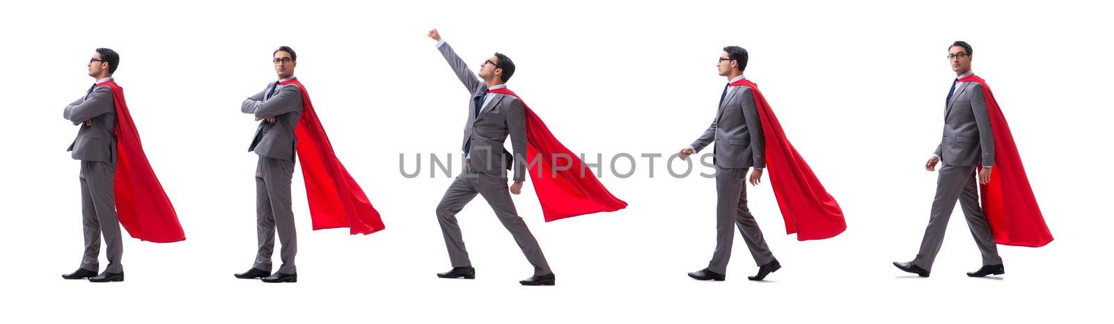 Super hero businessman isolated on white 