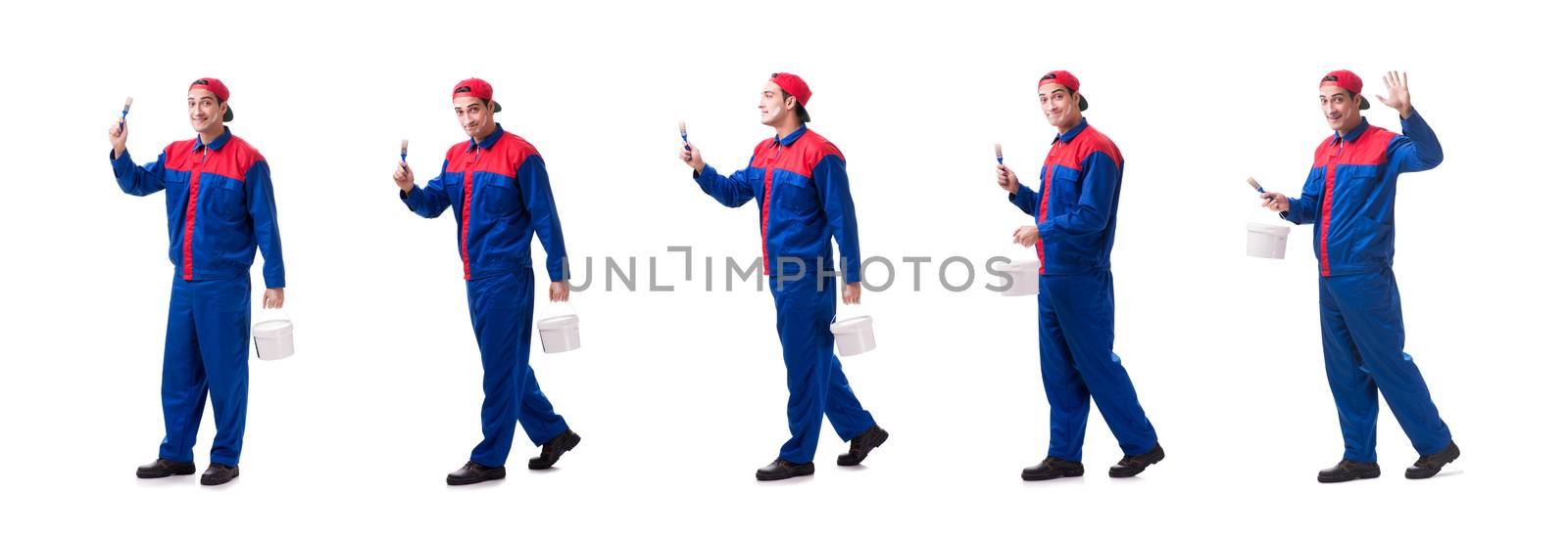 Young painter contractor isolated on white background