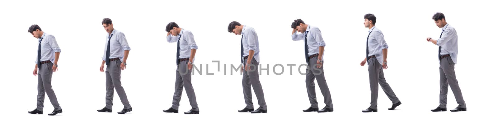 Young barefooted businessman isolated on white  