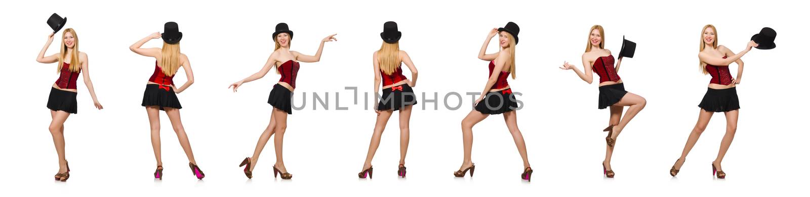 Woman magician isolated on white