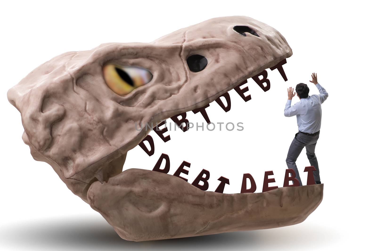 Businessman in the jaws of debt and loan
