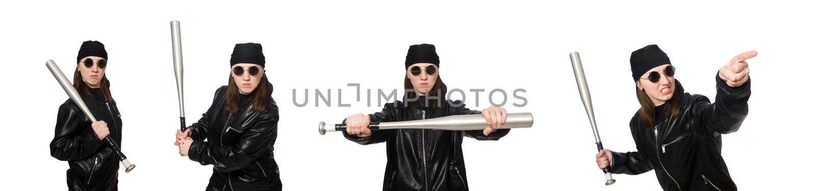 Woman hooligan isolated on the white 