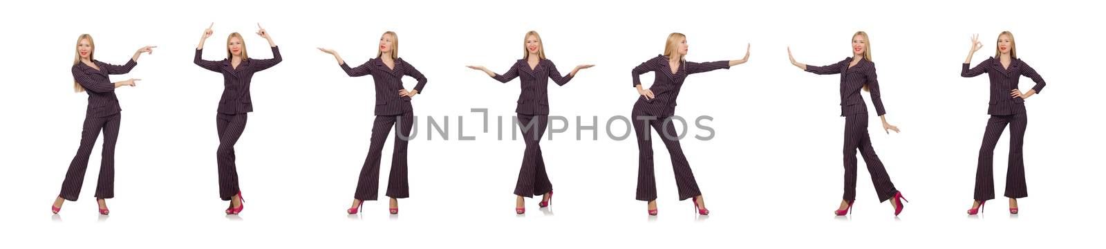 Pretty girl in purple retro suit isolated on white by Elnur