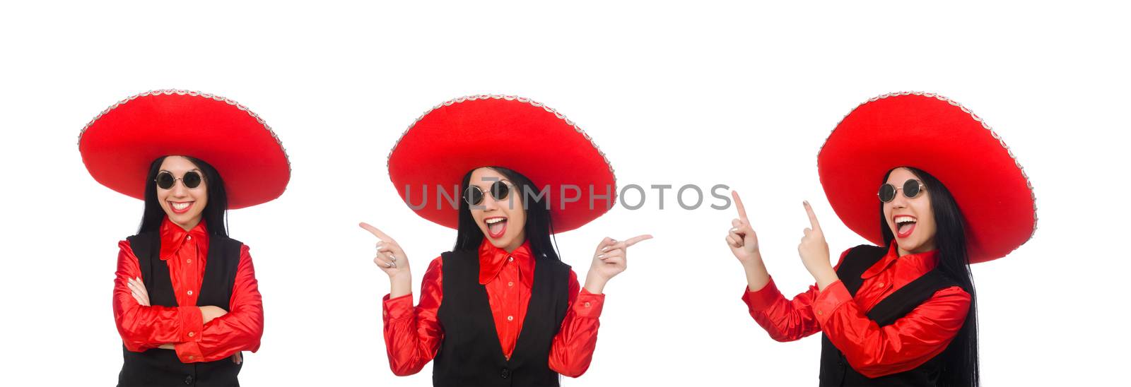 Mexican woman in funny concept on white