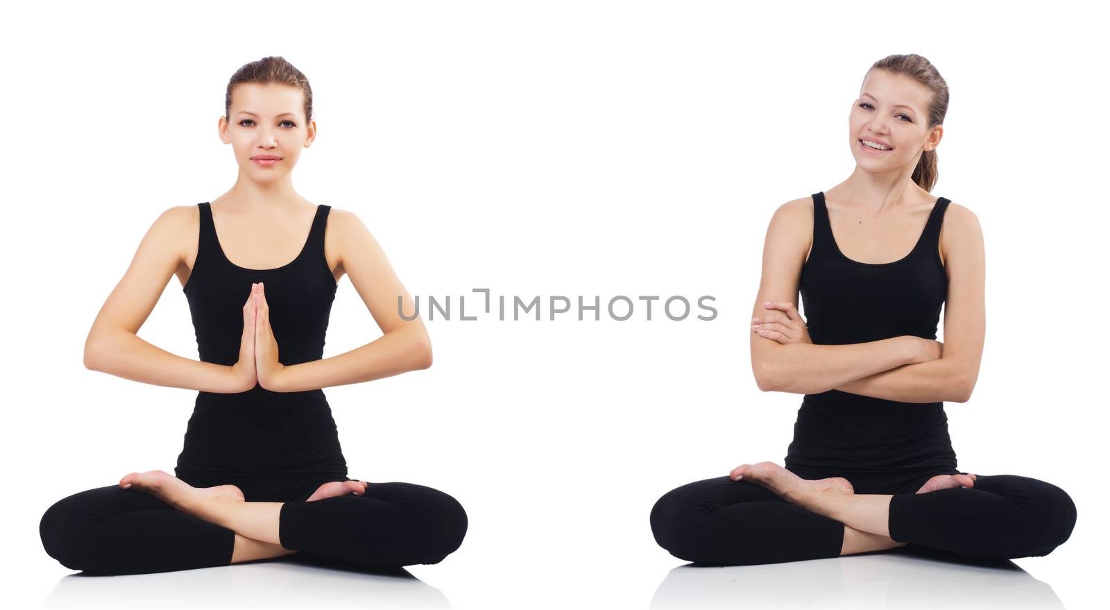 Young woman sitting cross-legged and doing yoga  by Elnur