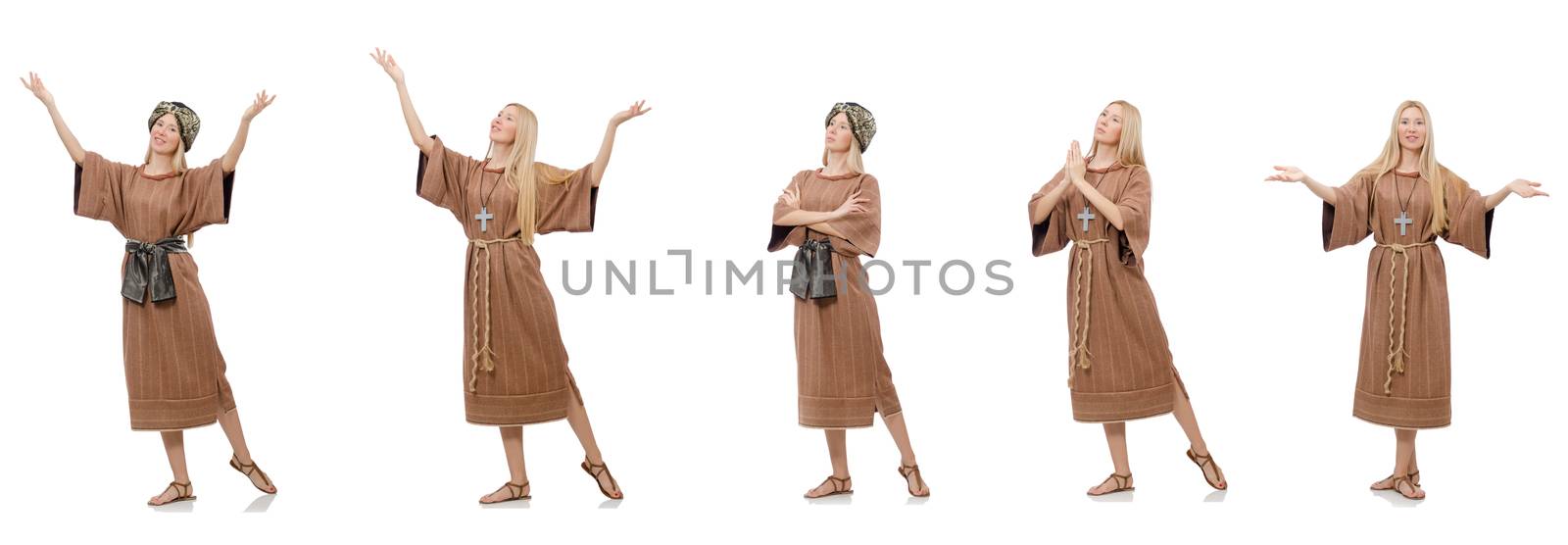 Beautiful religious nun isolated on white 