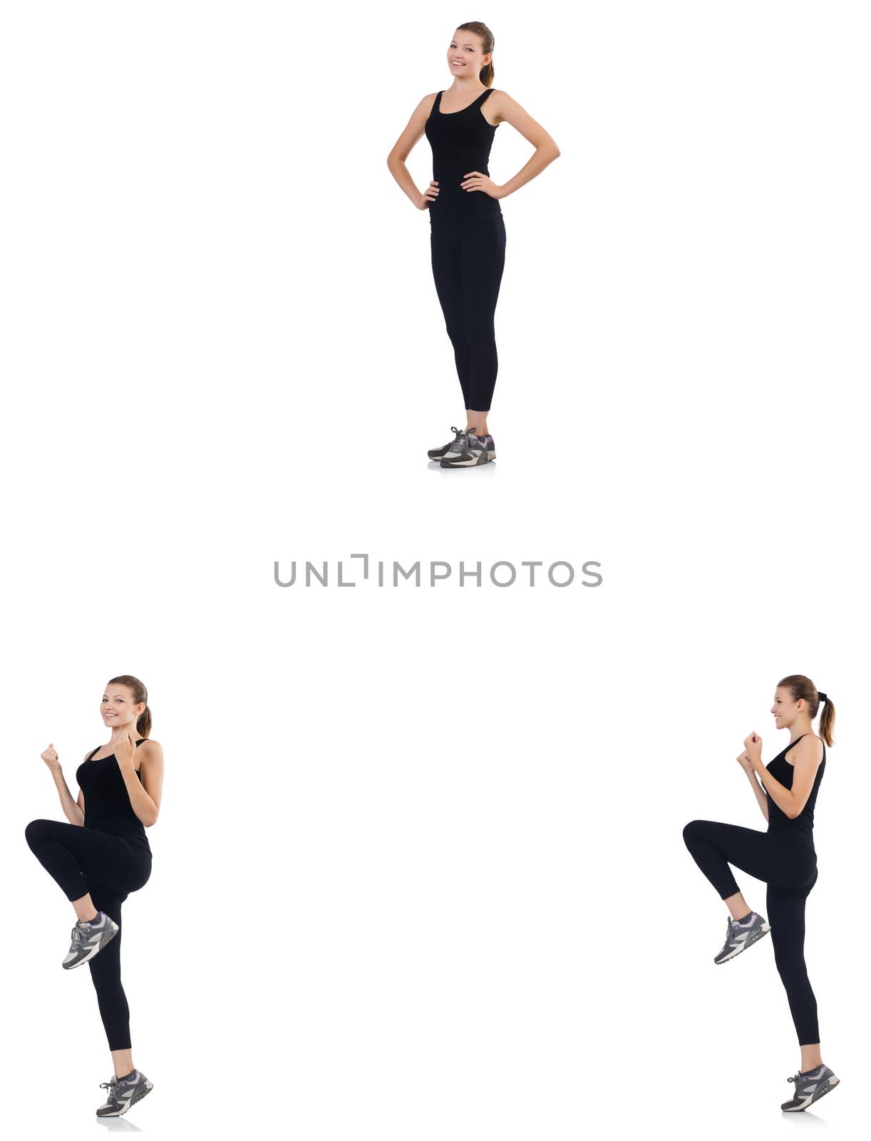 Young woman doing exercises isolated on white  by Elnur
