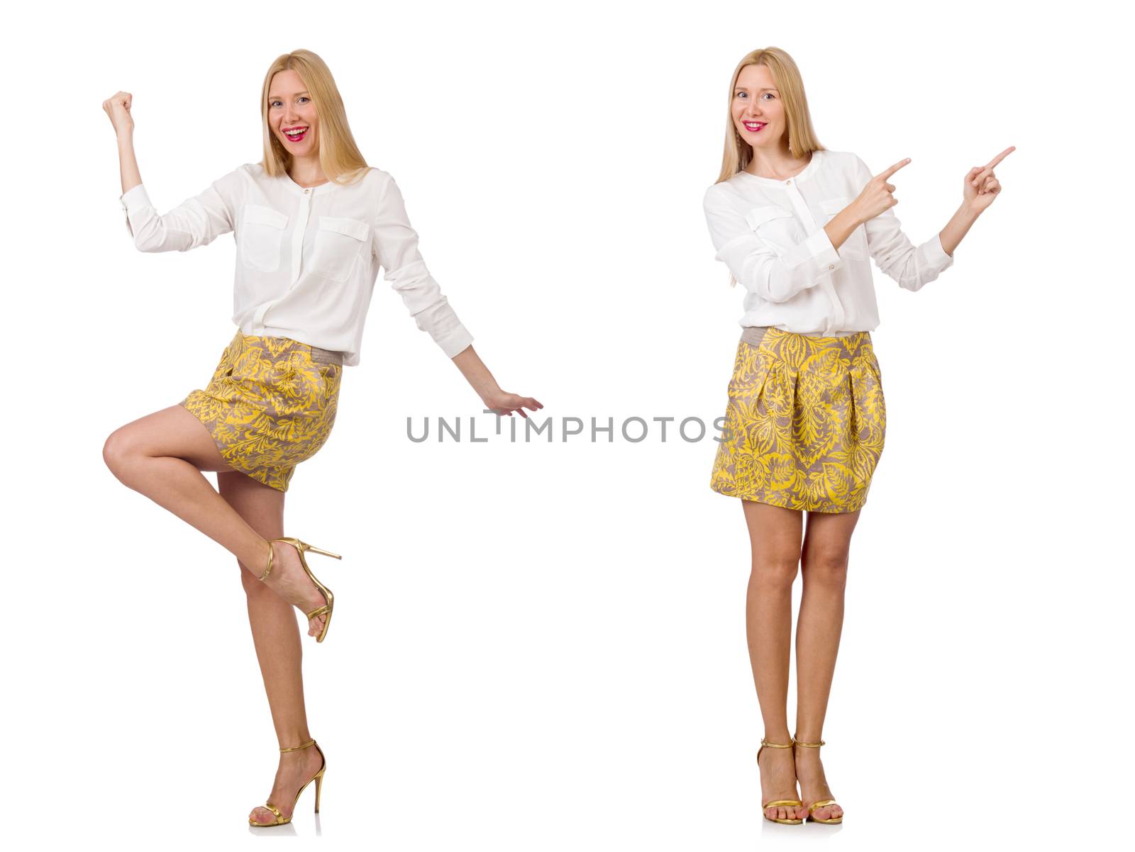 Collage of woman in fashion look isolated on white