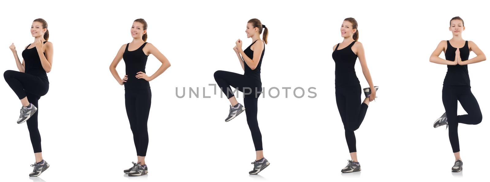 Young woman doing exercises isolated on white  by Elnur