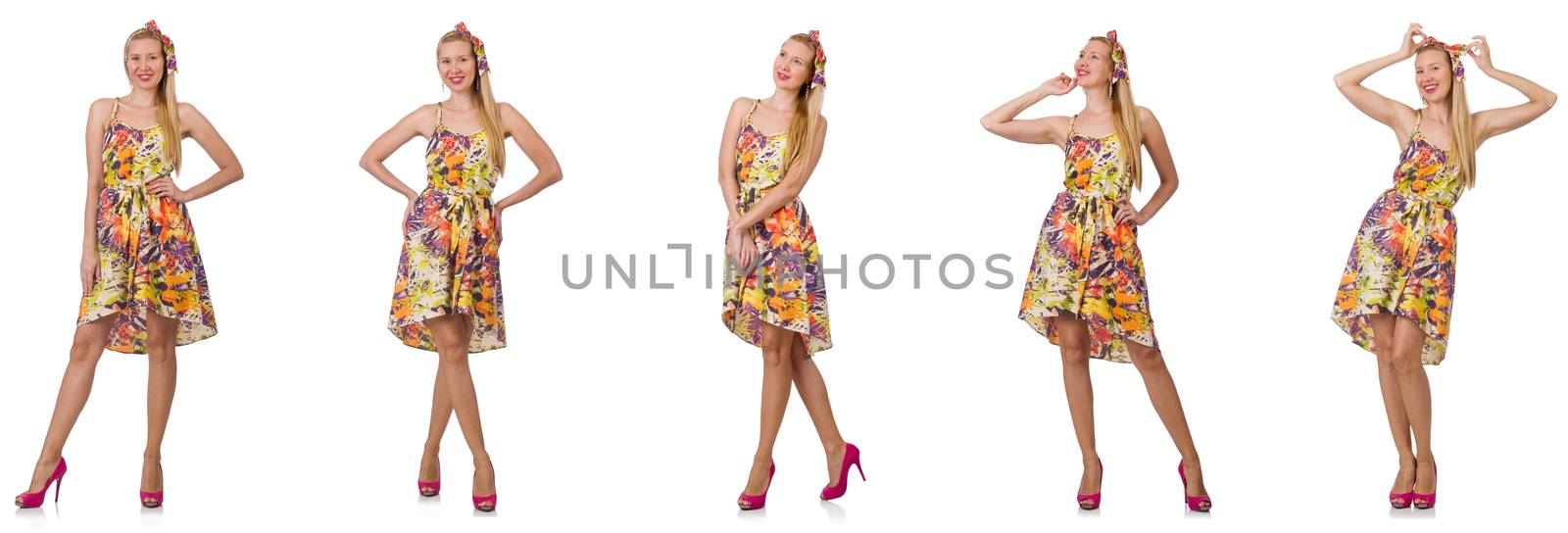 Collage of woman in fashion look isolated on white by Elnur