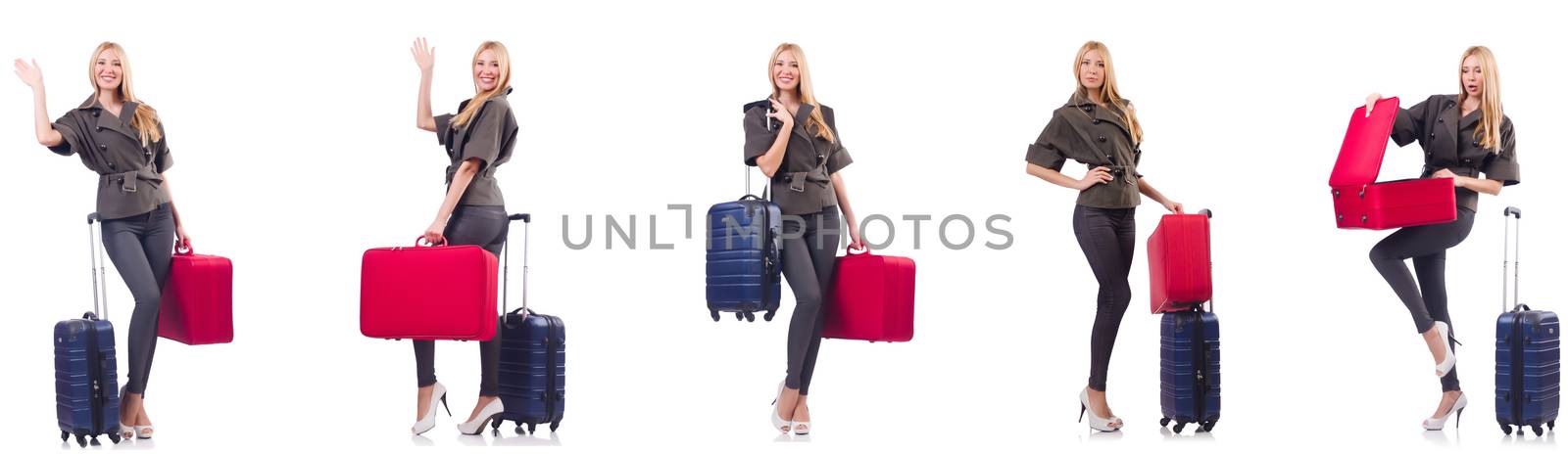 Beautiful woman with suitcase in vacation concept 