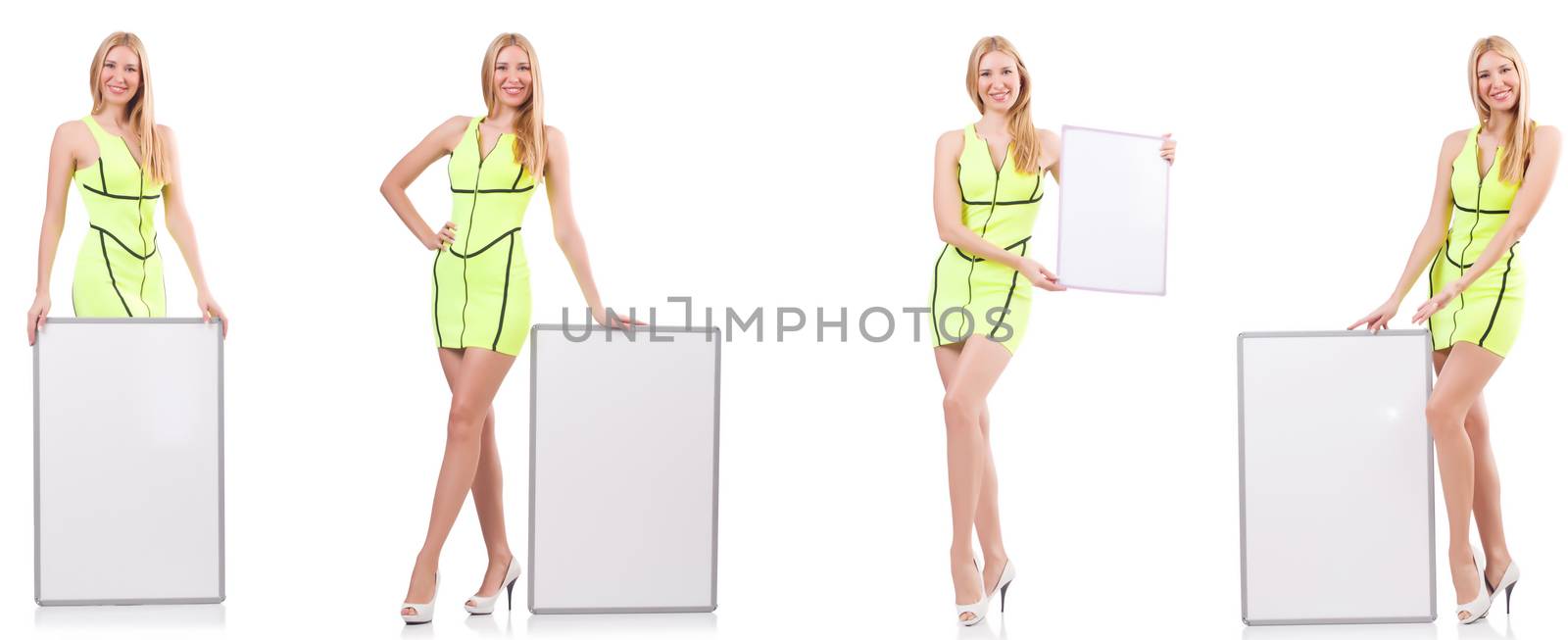 Beautiful woman holding whiteboard isolated on white  by Elnur
