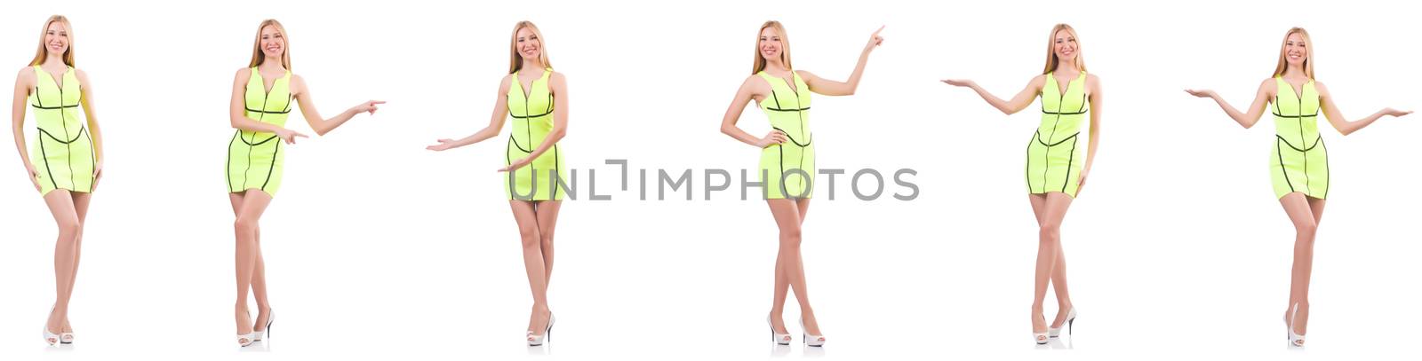 Young beautiful lady in yellow dress isolated on white  