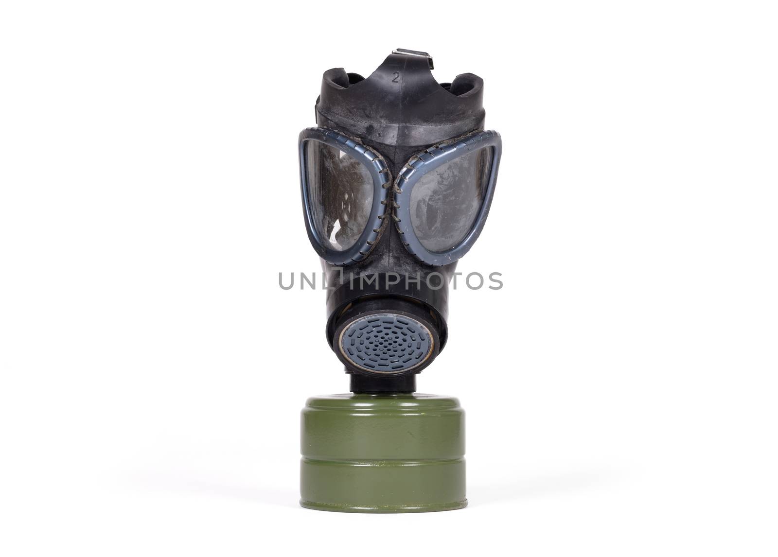 Vintage gasmask isolated on white - Green filter by michaklootwijk
