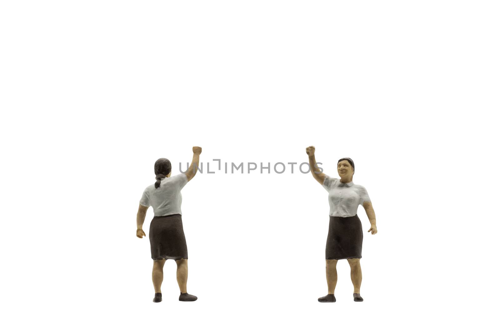 Miniature people , Protester isolated on white background with clipping path