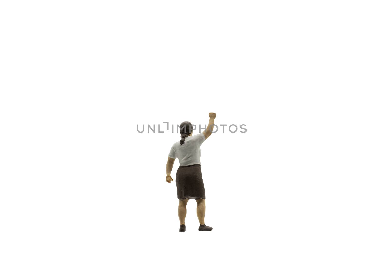 Miniature people , Protester isolated on white background with clipping path