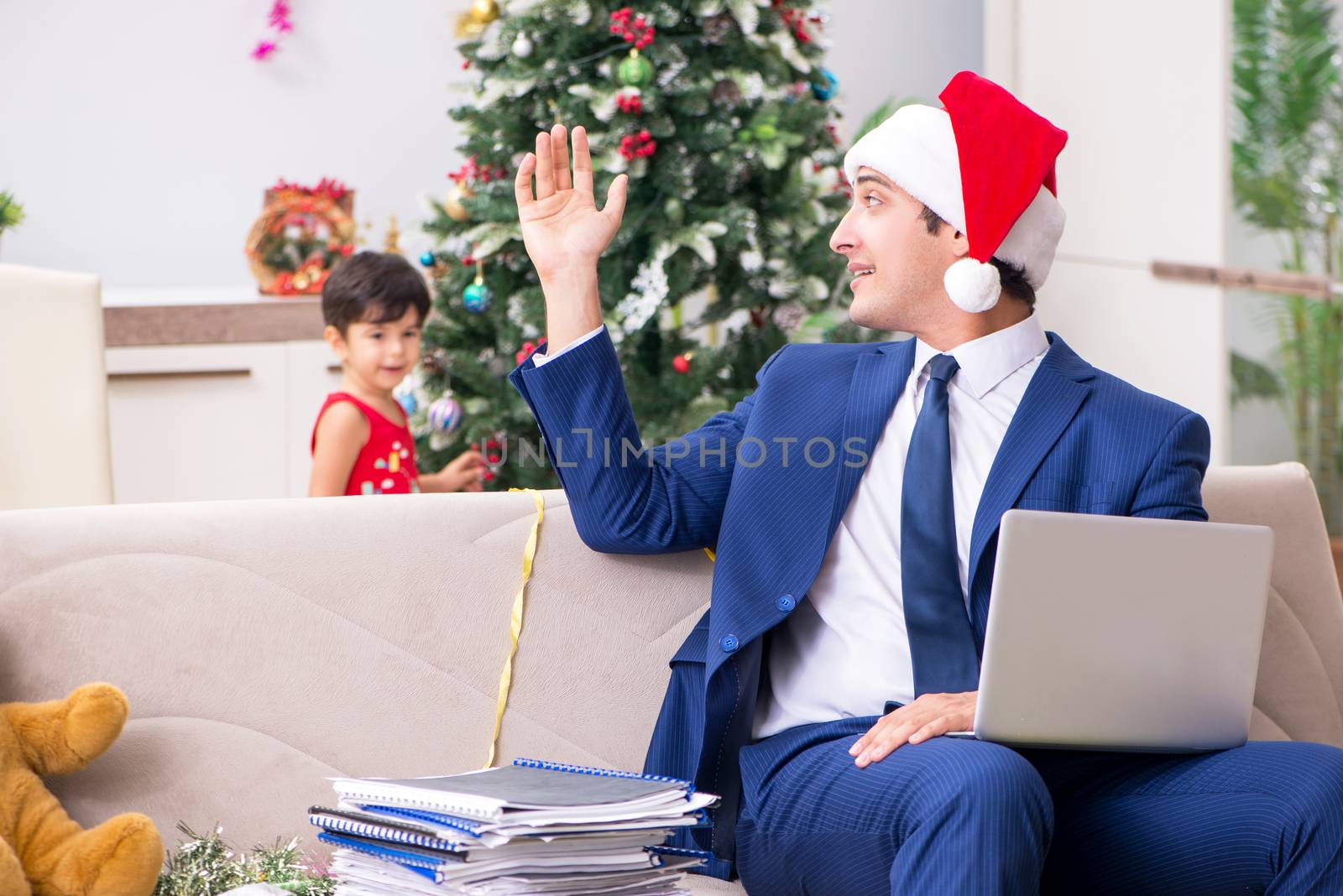 Busy employee working from home