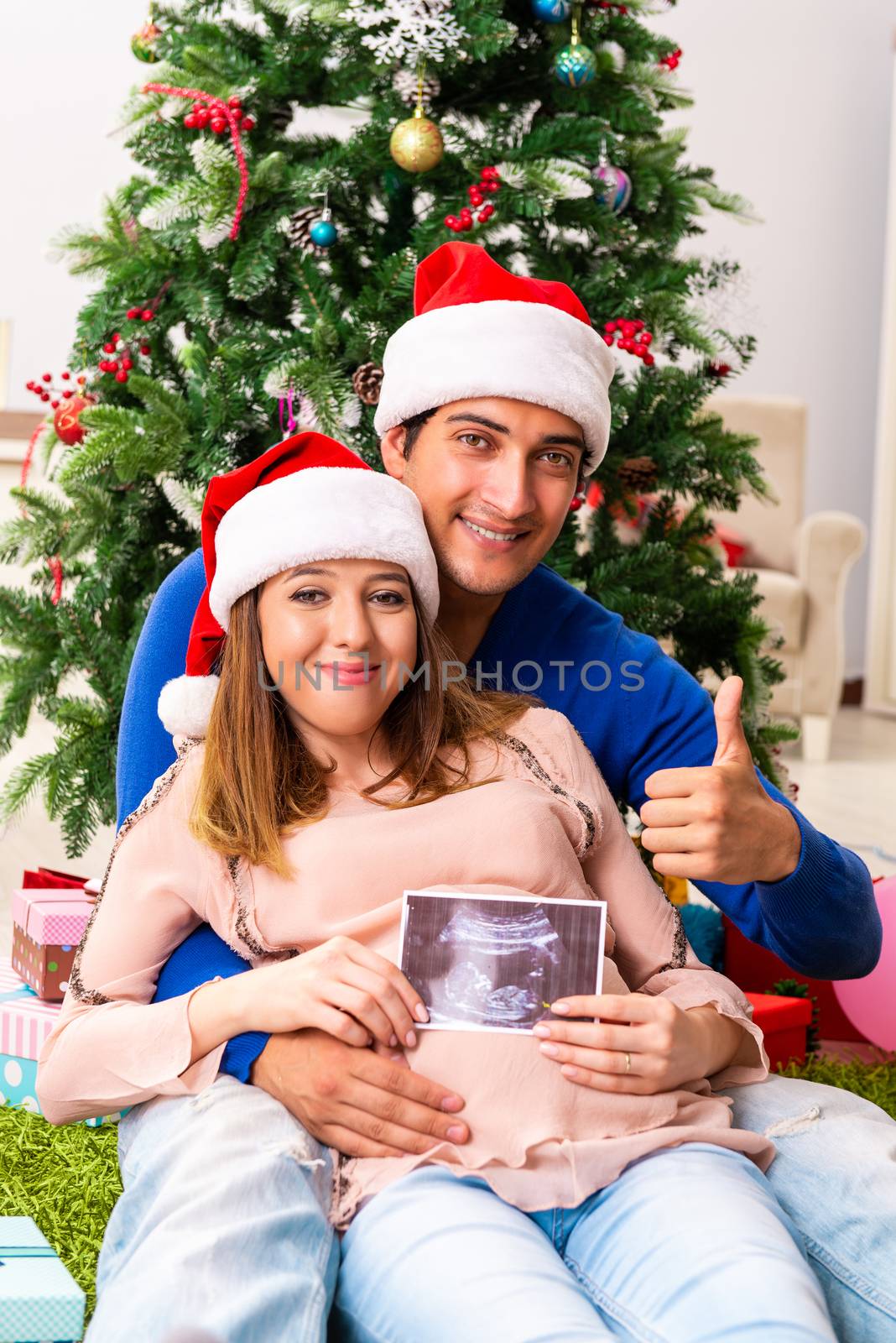 Pregnant wife celevrating christmas with husband