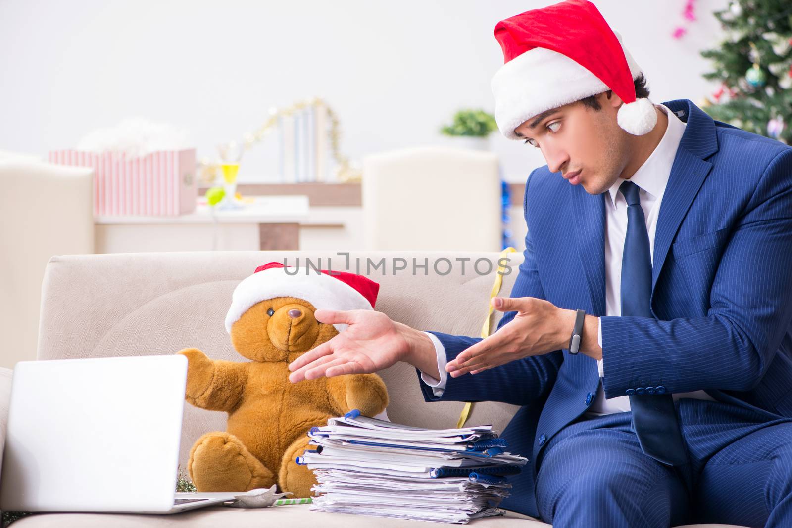 Busy employee working from home