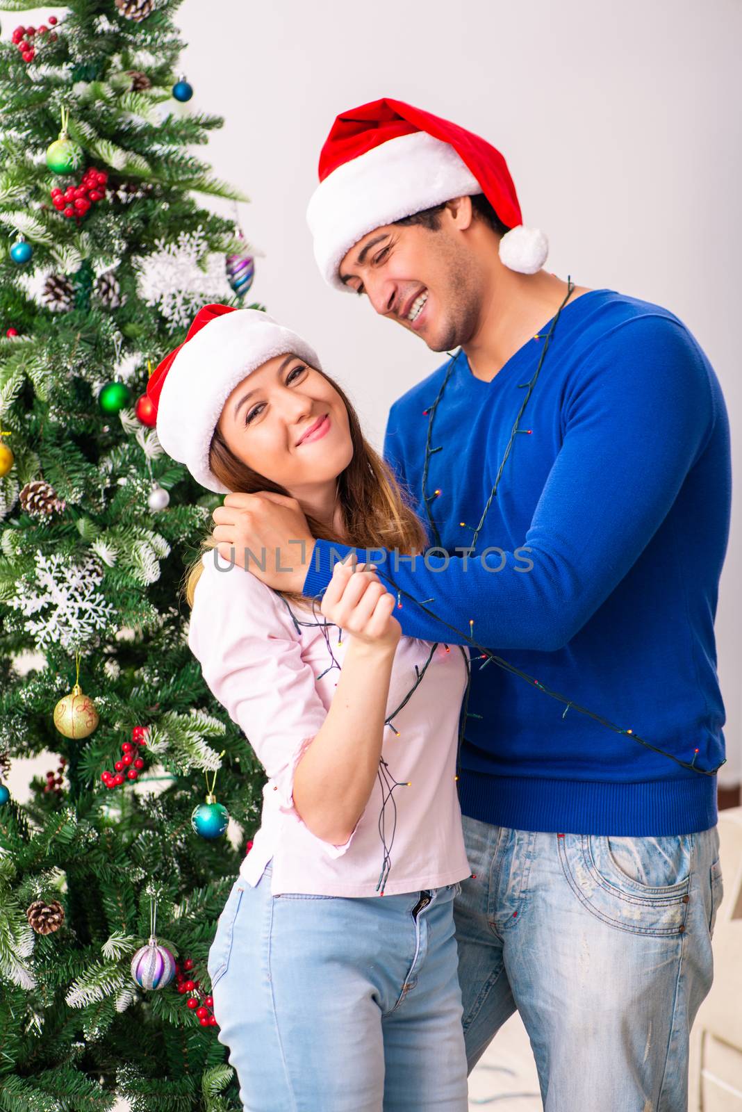 Young family celebrating christmas at home by Elnur