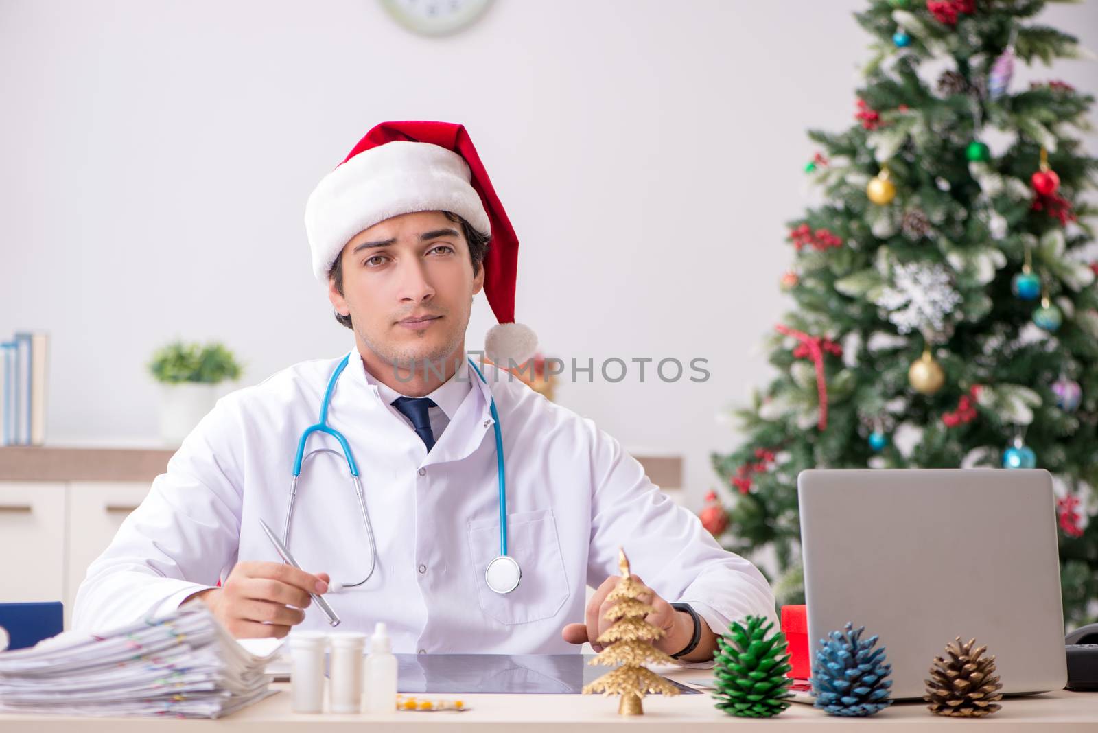 Doctor on the shift on christmas eve