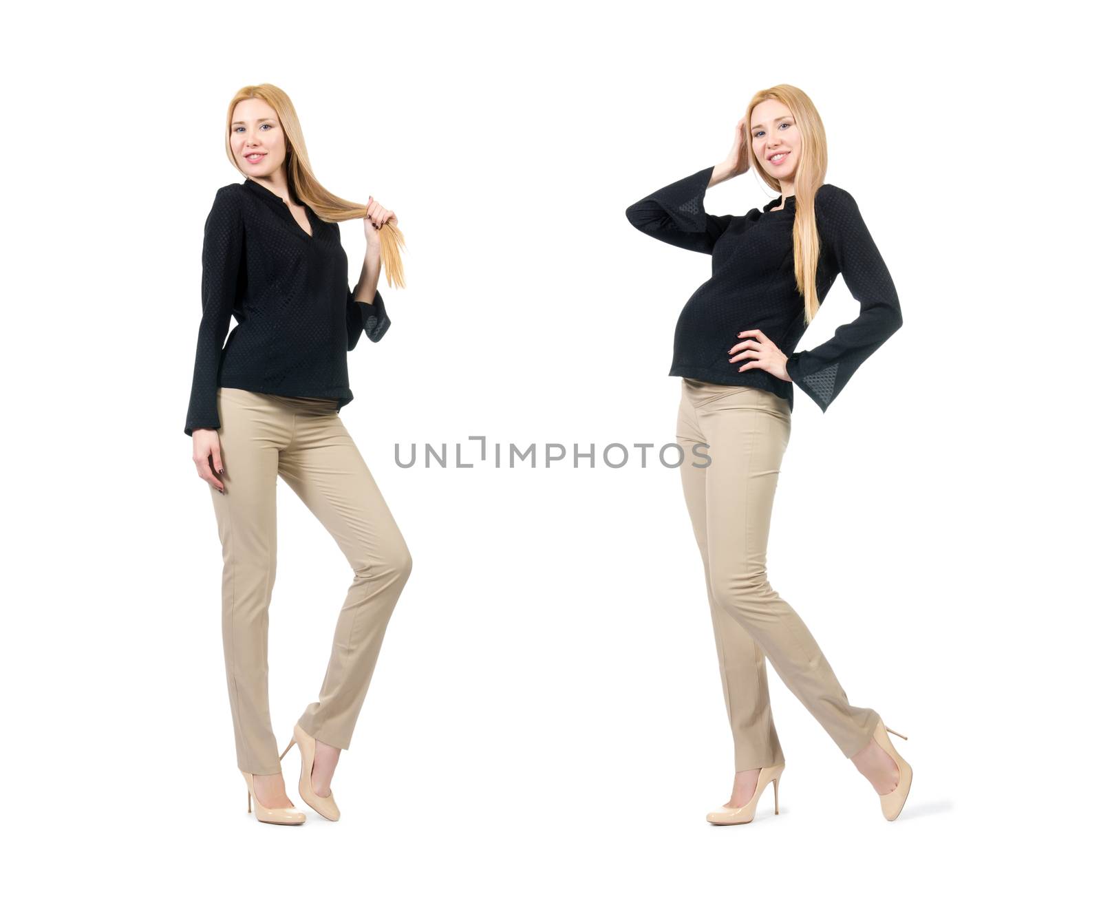 Beautiful pregnant woman isolated on white