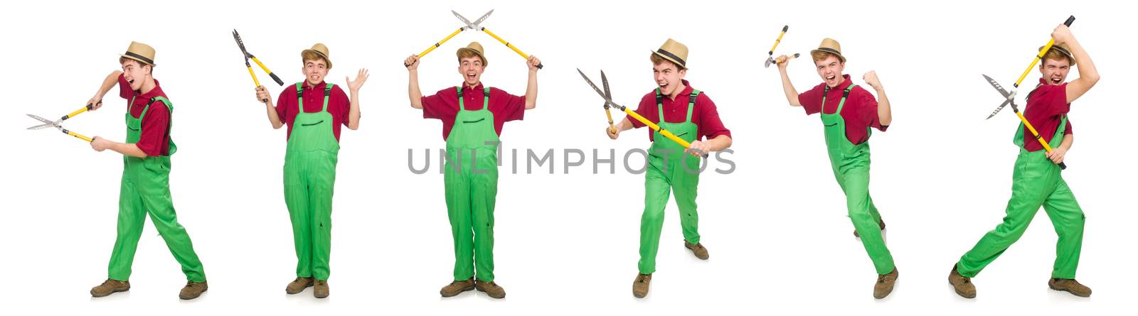 Man with shears isolated on white