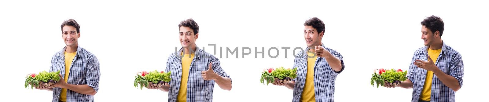 Man with basket of fruits and vegetables