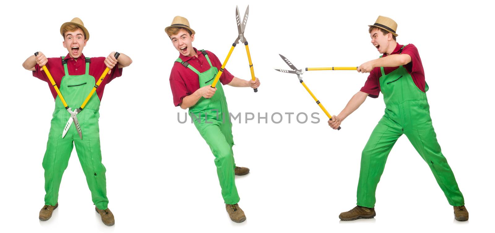 Man with shears isolated on white