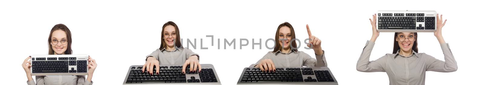 Young businessman in funny concept on white by Elnur
