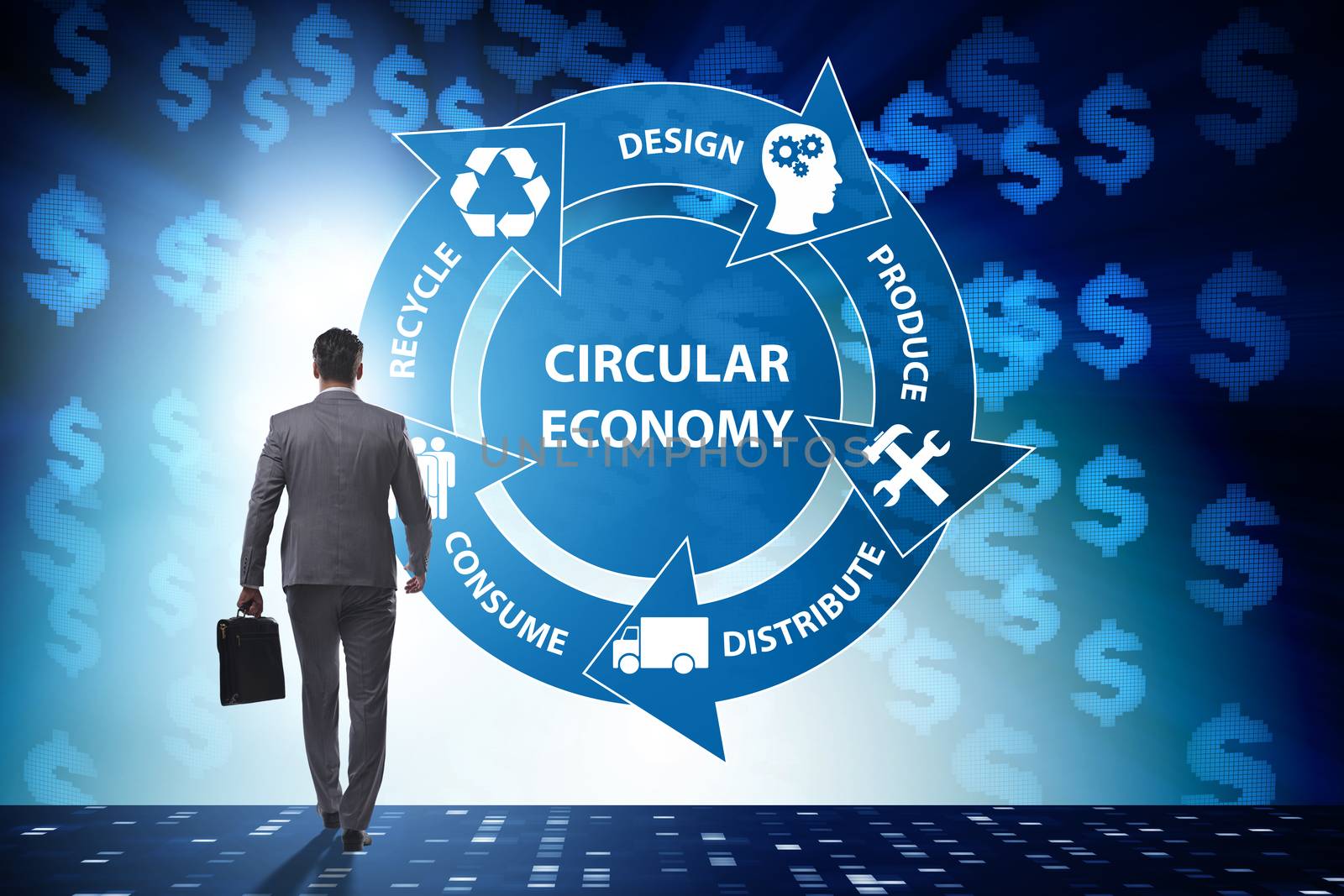 Concept of circular economy with businessman