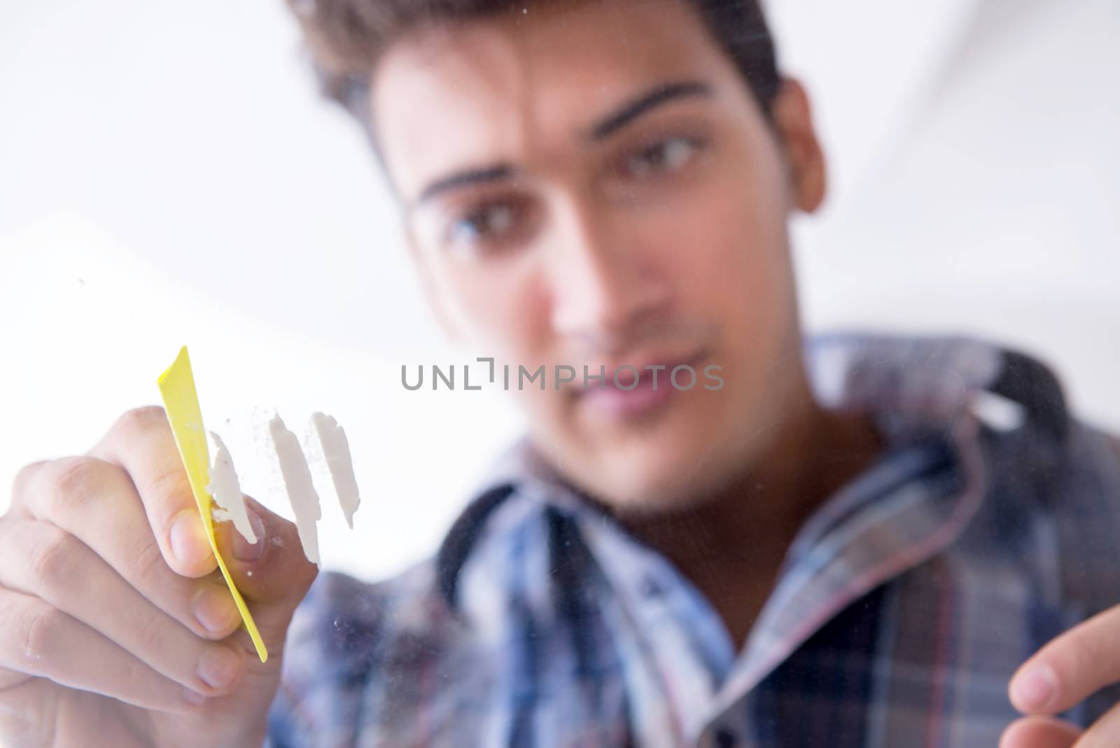 Drug addict sniffing cocaine narcotic