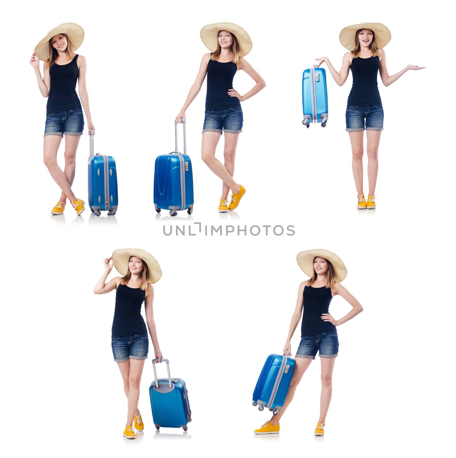 Woman with suitacases preparing for summer vacation by Elnur