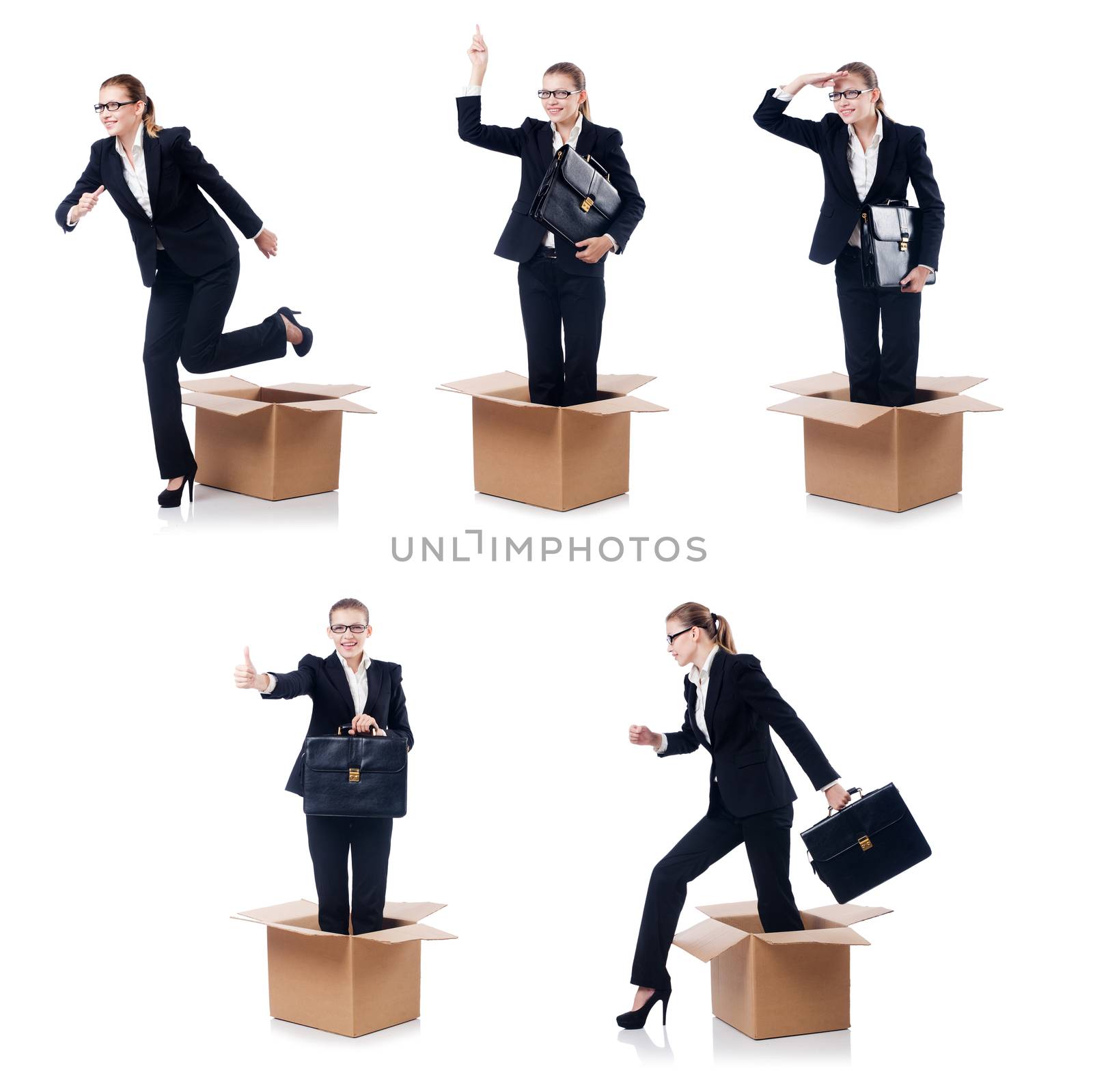 Woman in thinking out of box concept