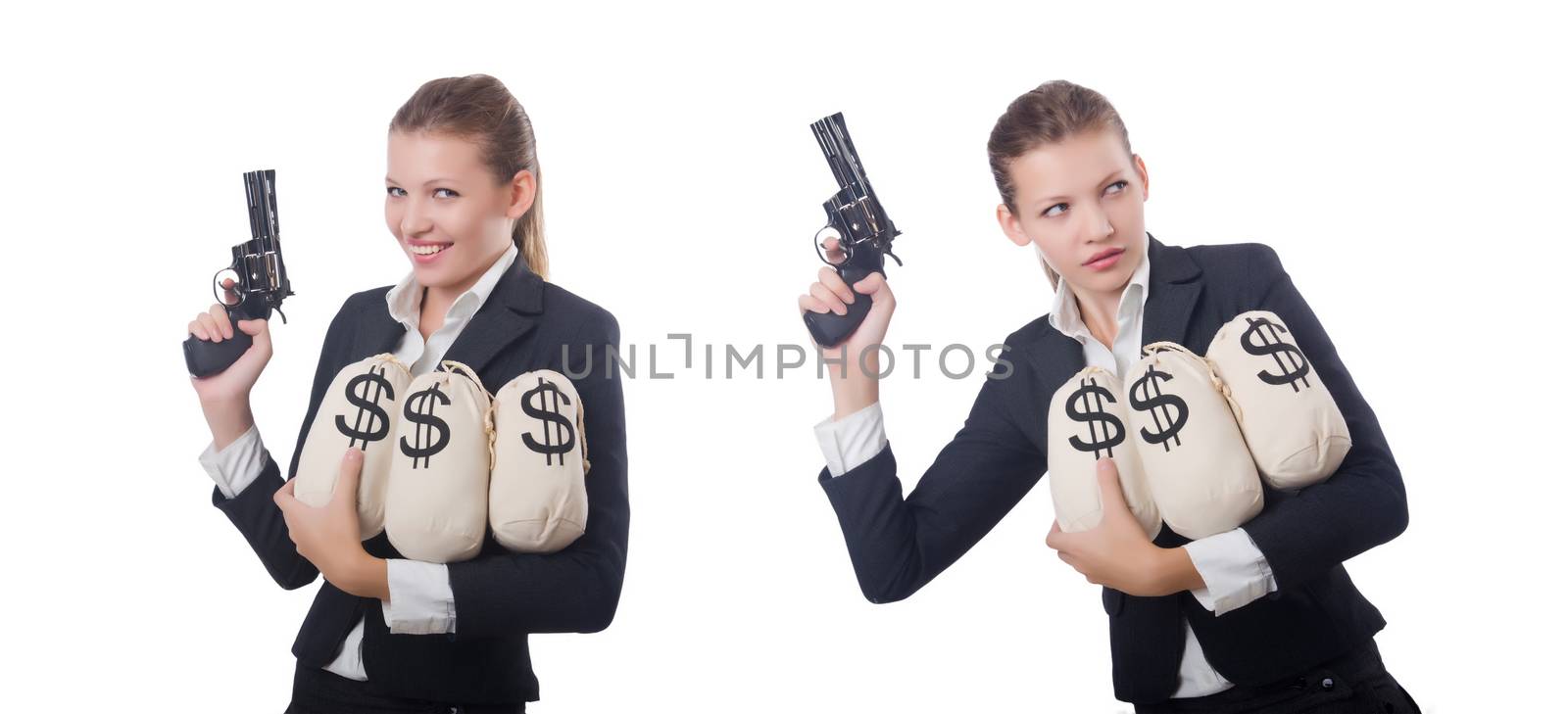 Woman gangster with gun and money by Elnur