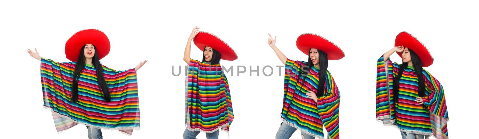 Mexican woman in funny concept on white
