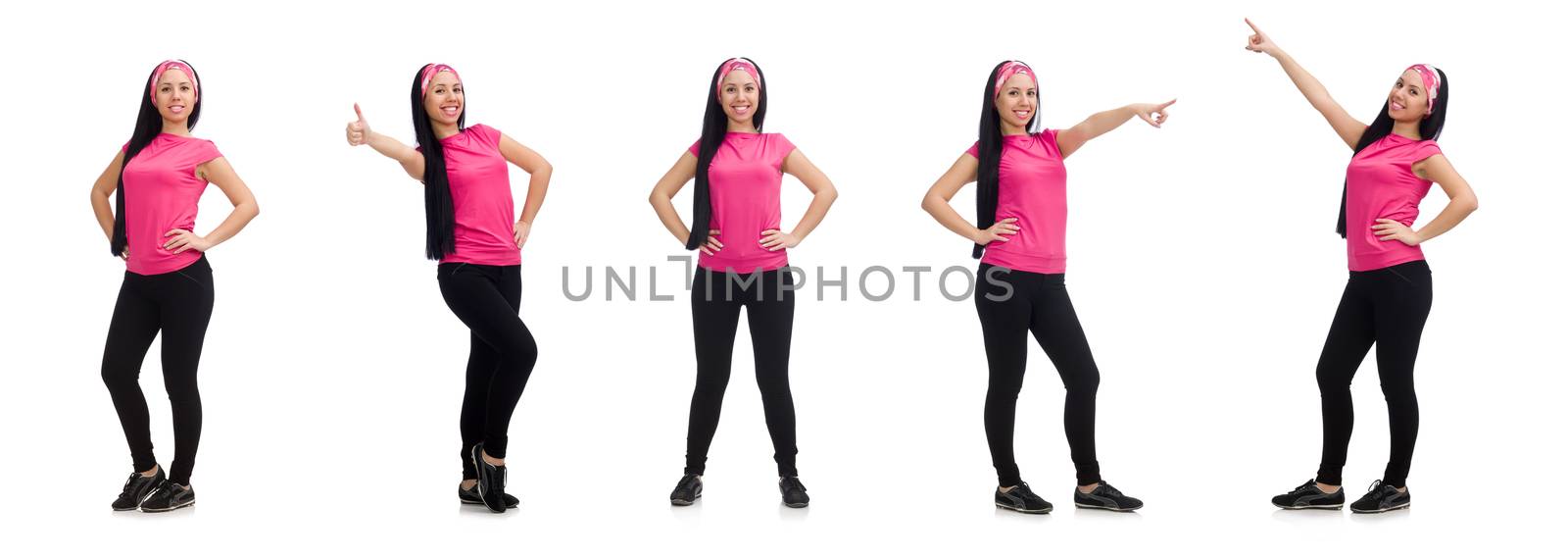 Woman doing exercises on white