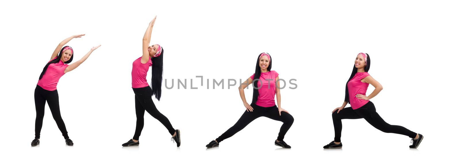 Woman doing exercises on white