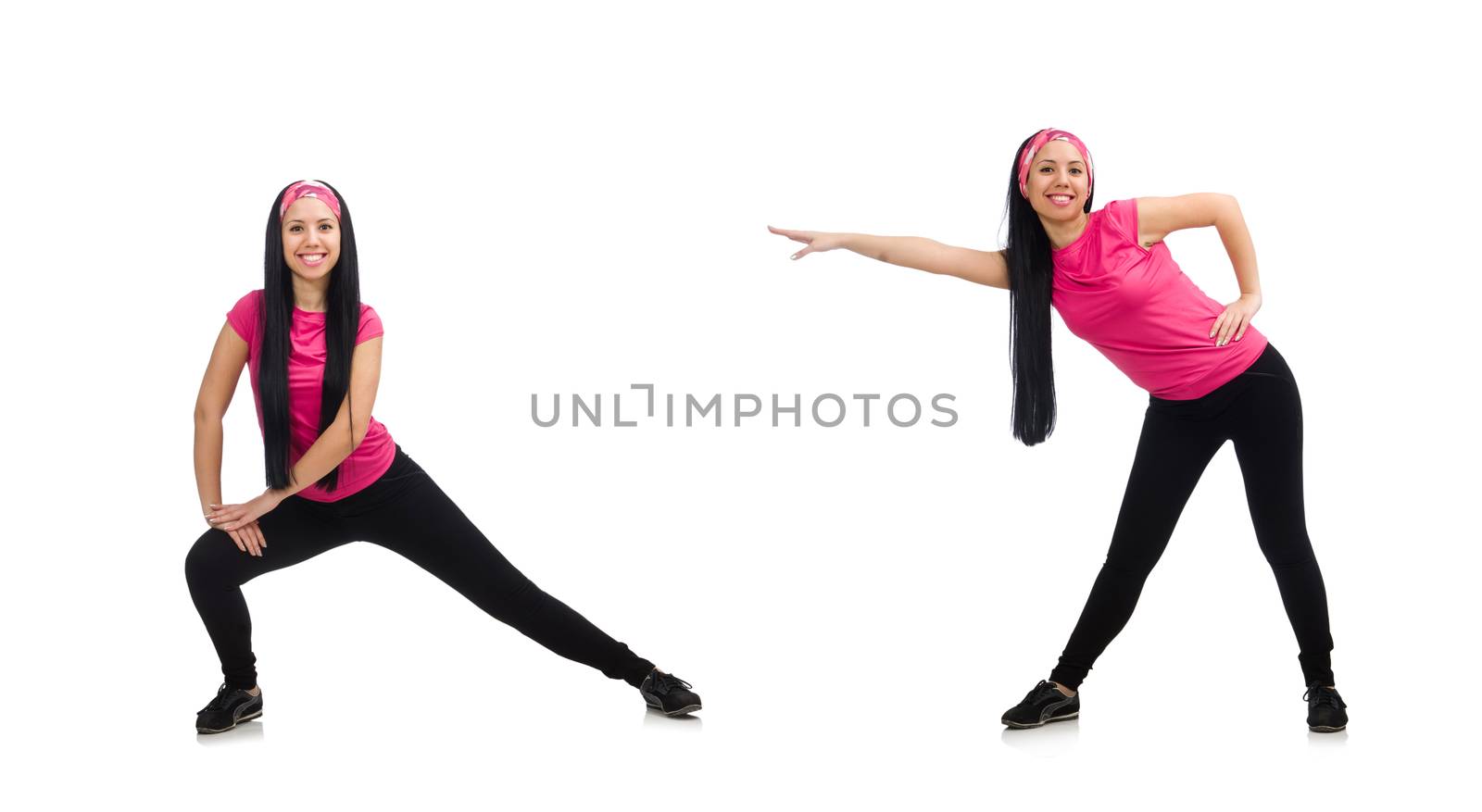 Woman doing exercises on white