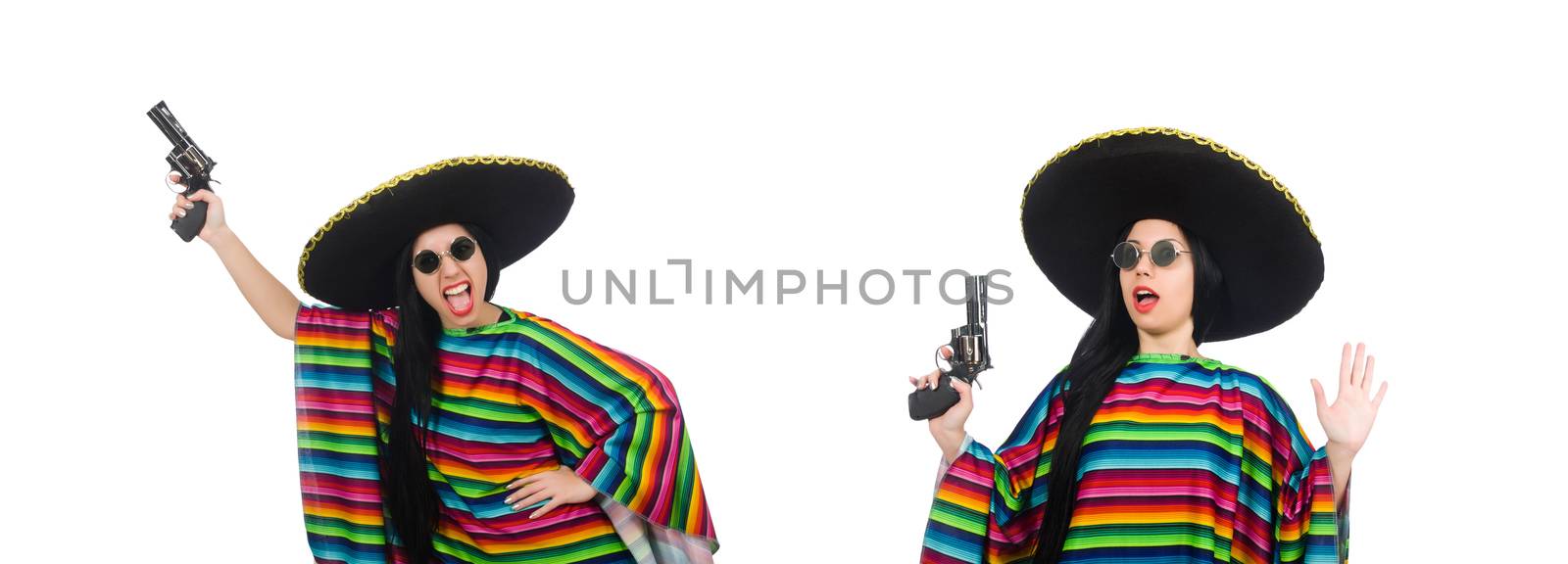 Mexican woman in funny concept on white