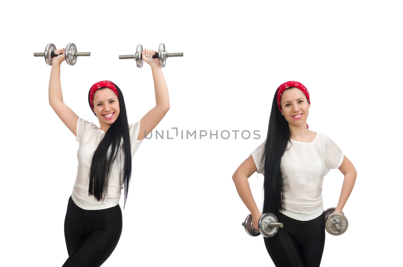 Young woman exercising with dumbbells