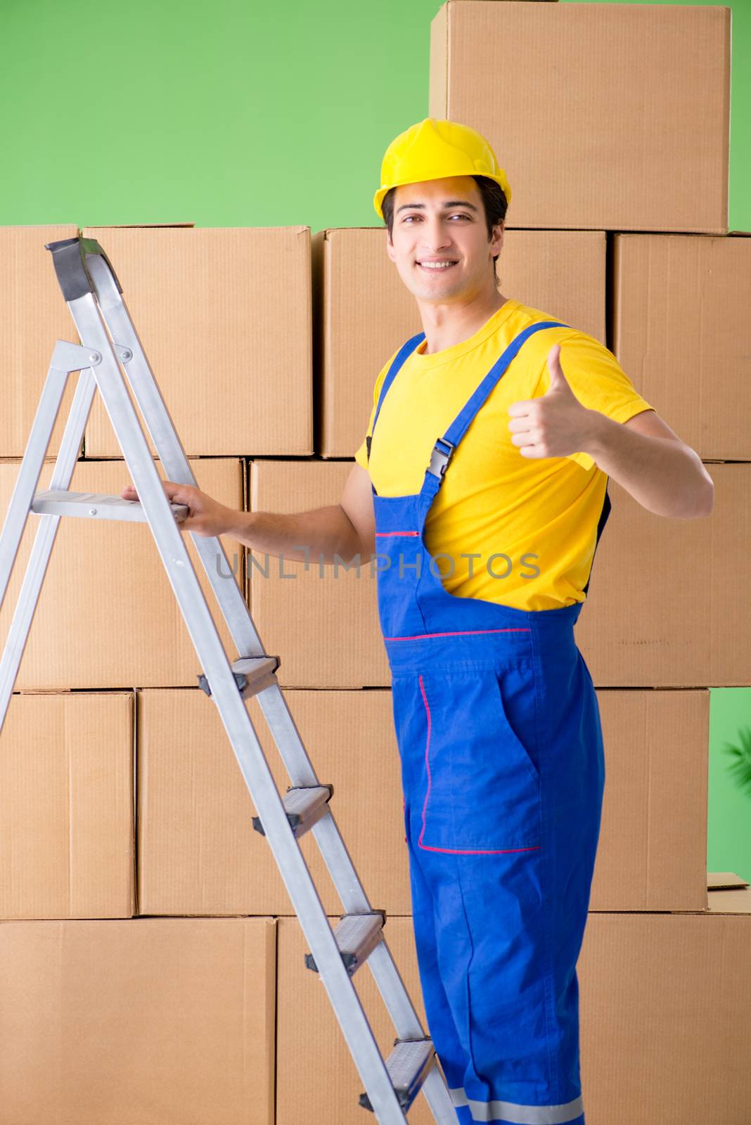 Man contractor working with boxes delivery