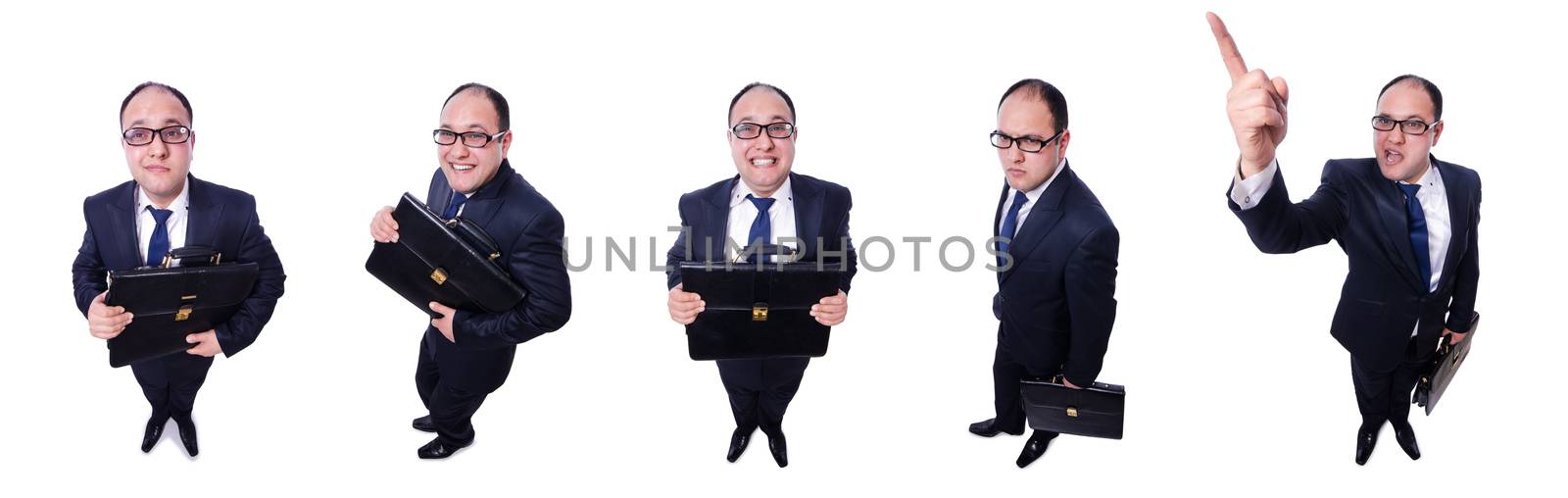 Funny businessman isolated on white