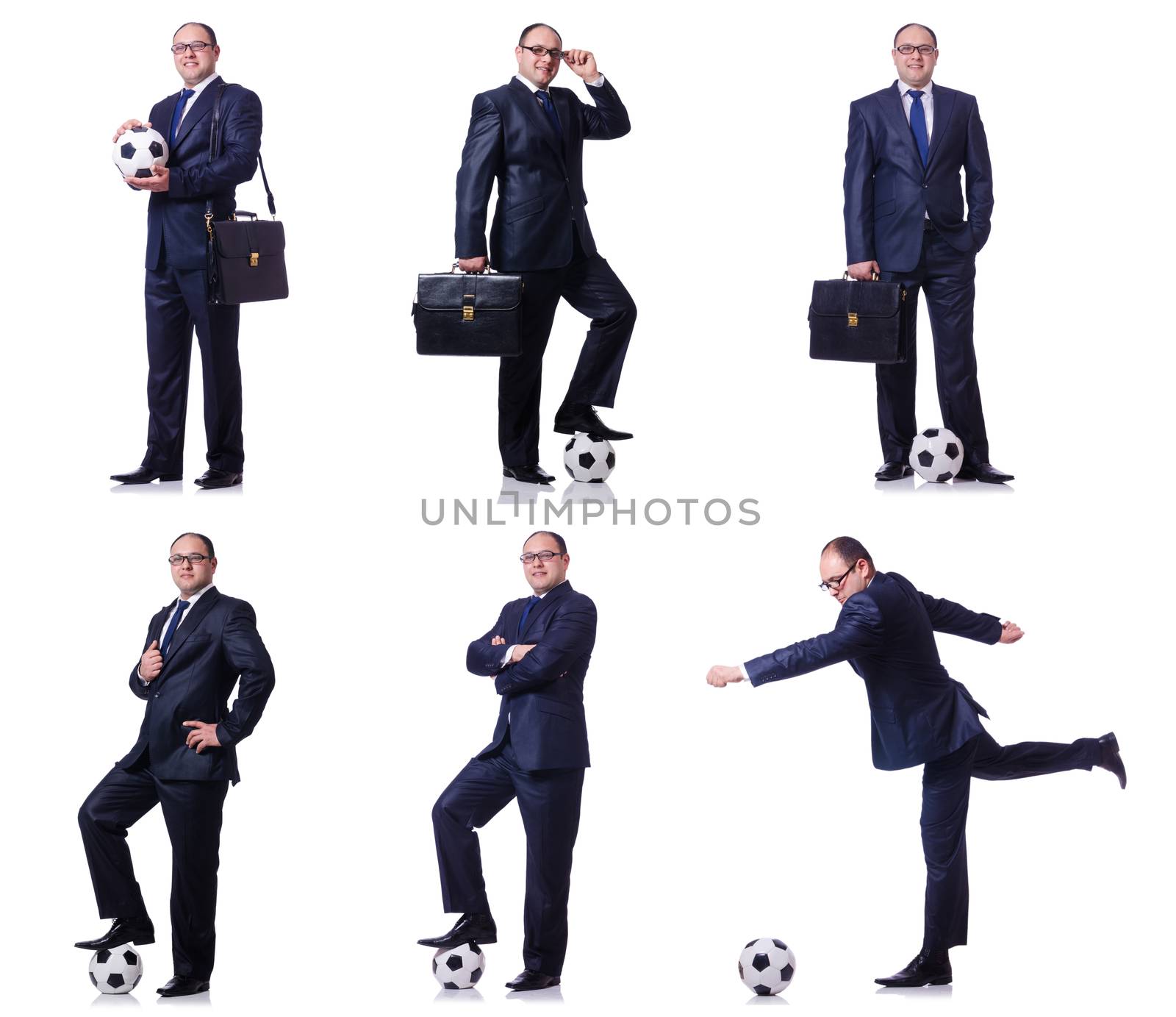 Man with football isolated on white