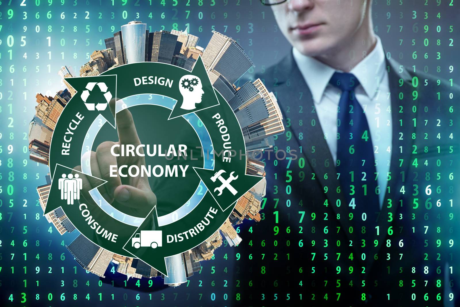 Concept of circular economy with businessman