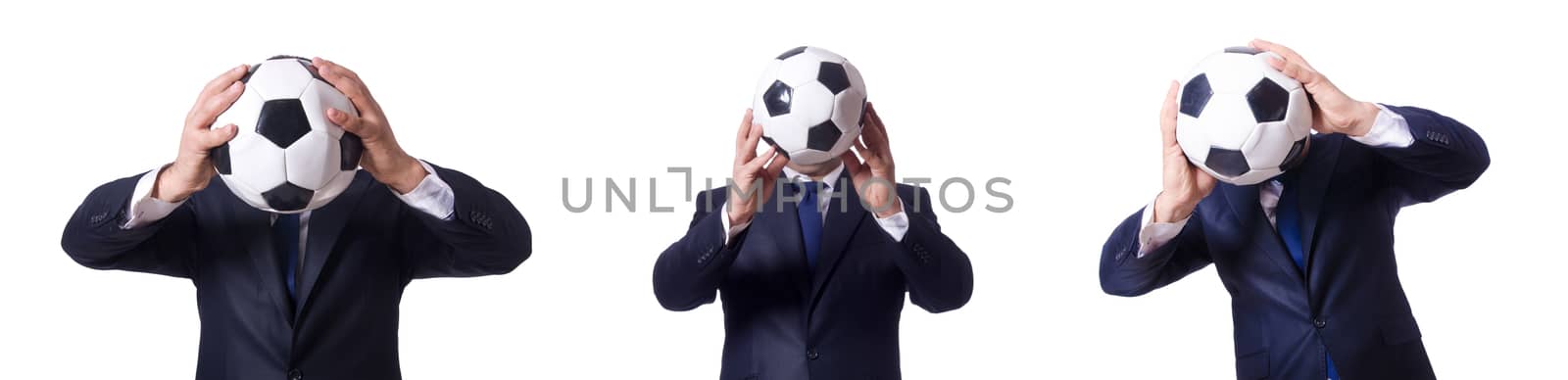 Businessman with football on white